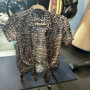 Button up leopard print lightweight top